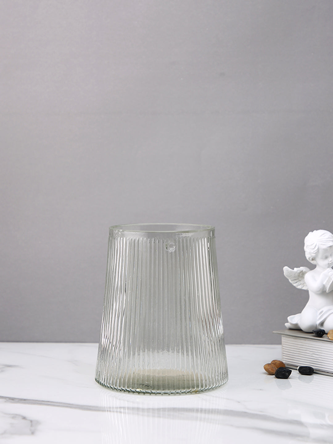 Frosted Elegance Fluted Transparent Striped Glass Flower Vase
