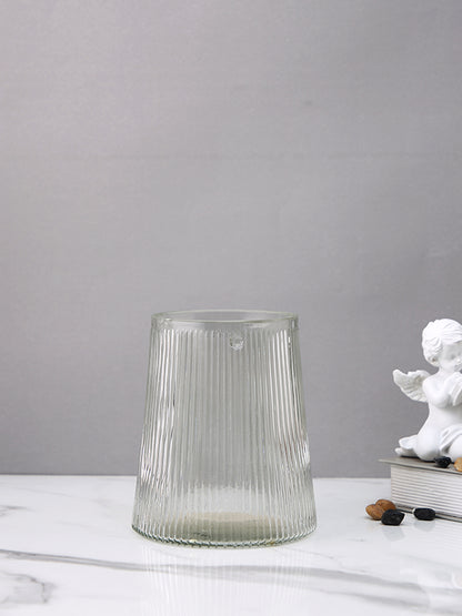 Frosted Elegance Fluted Transparent Striped Glass Flower Vase