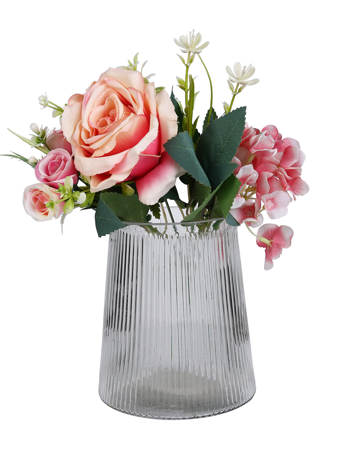 Frosted Elegance Fluted Transparent Striped Glass Flower Vase
