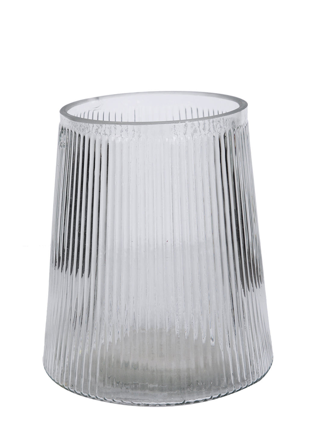 Frosted Elegance Fluted Transparent Striped Glass Flower Vase