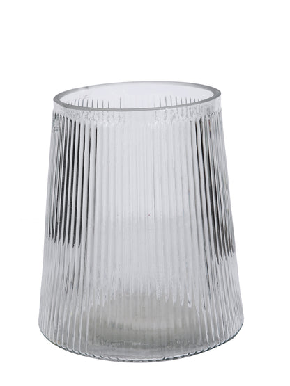 Frosted Elegance Fluted Transparent Striped Glass Flower Vase