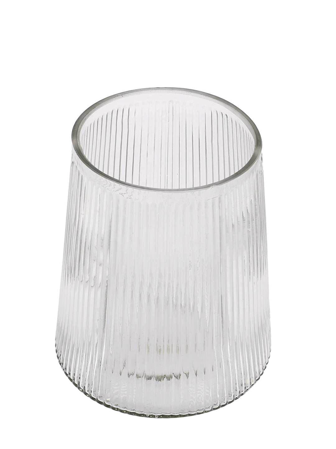 Frosted Elegance Fluted Transparent Striped Glass Flower Vase