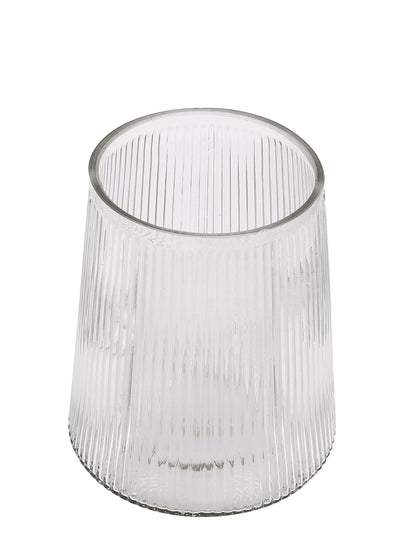 Frosted Elegance Fluted Transparent Striped Glass Flower Vase