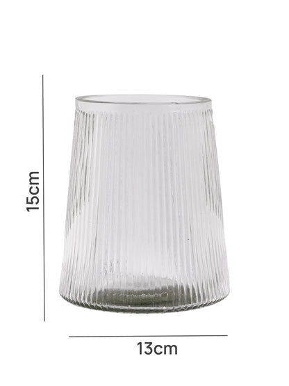 Frosted Elegance Fluted Transparent Striped Glass Flower Vase