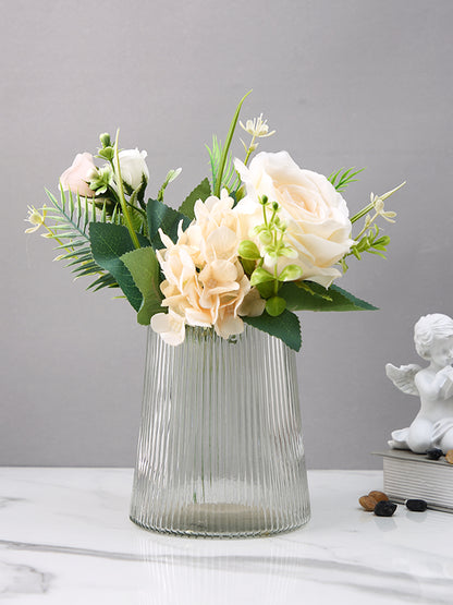 Frosted Elegance Fluted Transparent Striped Glass Flower Vase