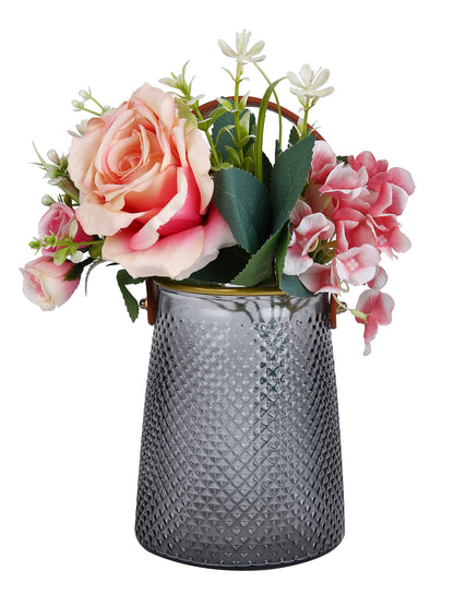 Midnight Luxe Grey & Brown Textured Glass Lantern Flower Vase With Handle