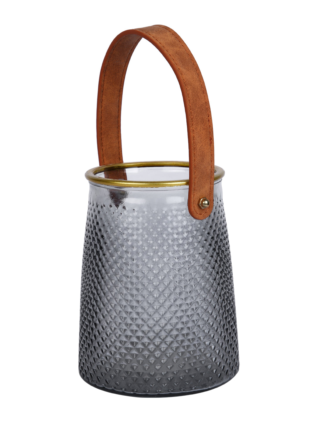 Midnight Luxe Grey & Brown Textured Glass Lantern Flower Vase With Handle
