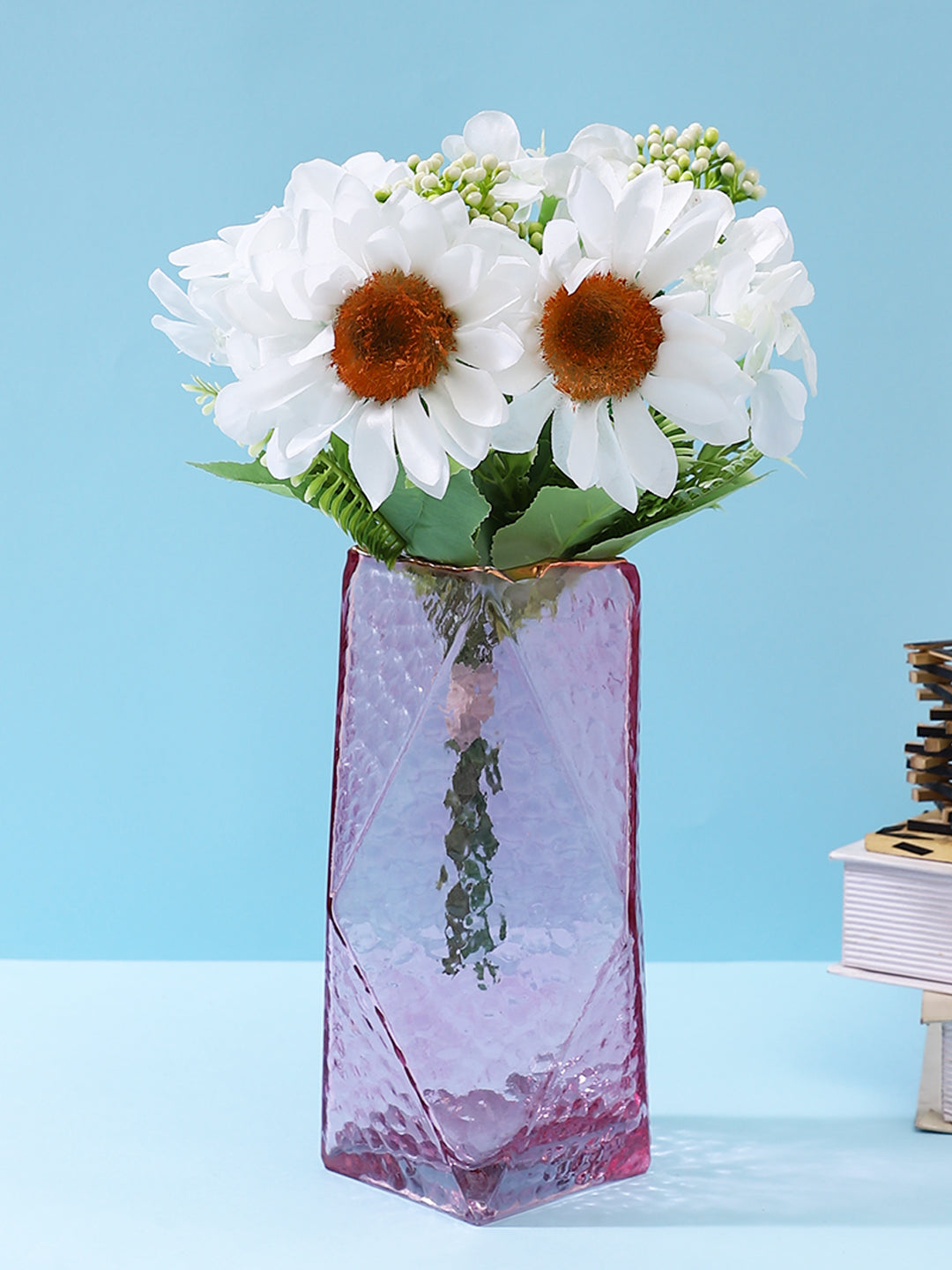 Rose Quartz Luxe Pink Textured Glass Flower Vase