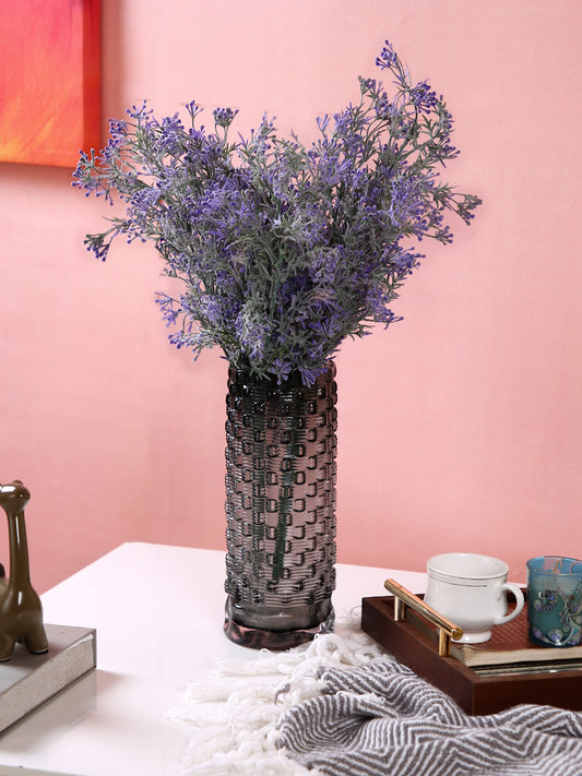 Charcoal-Grey Woven Textured Glass Flower Vase