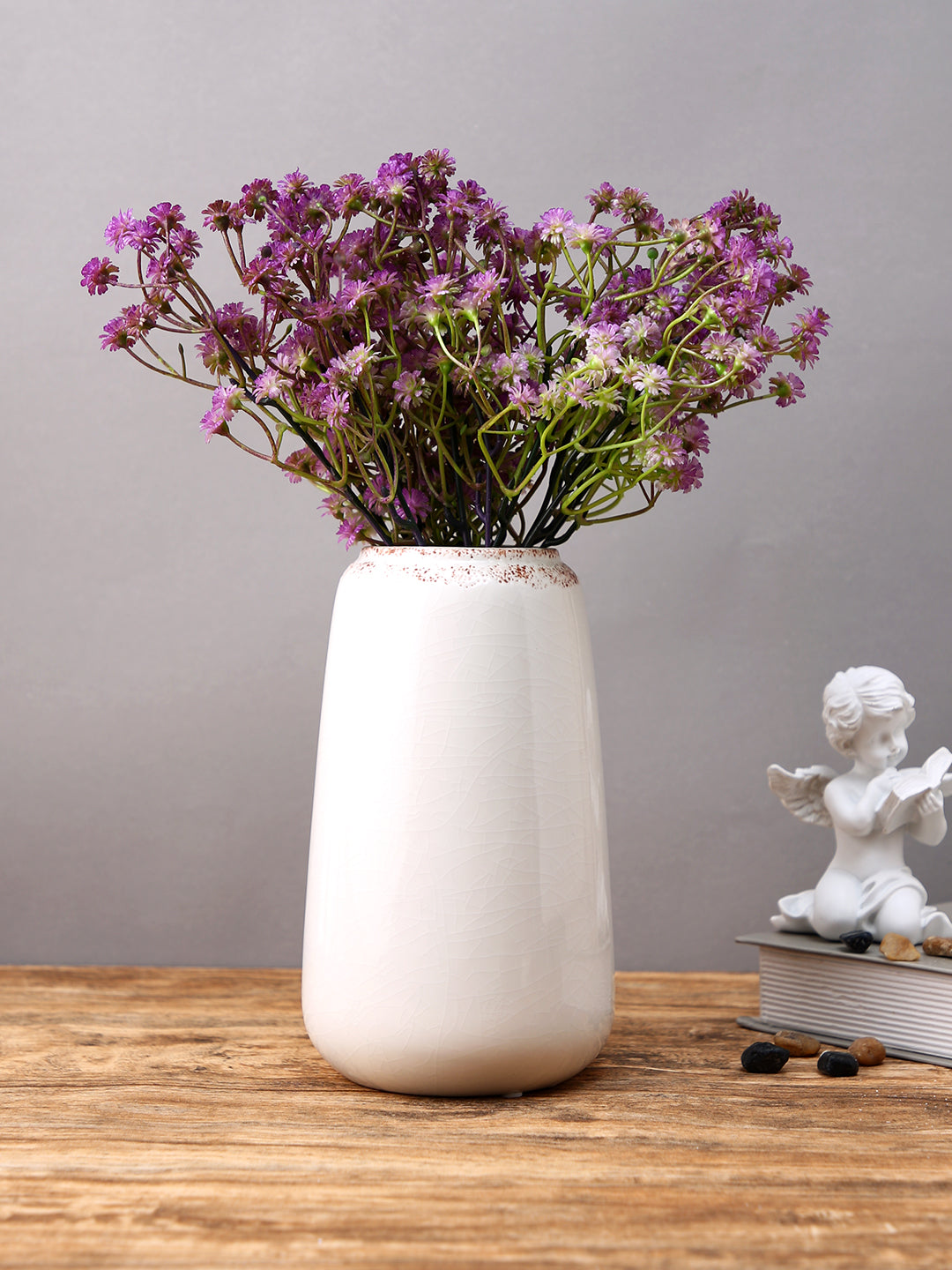 Ivory Essence Off-White Glossy Ceramic Flower Vase