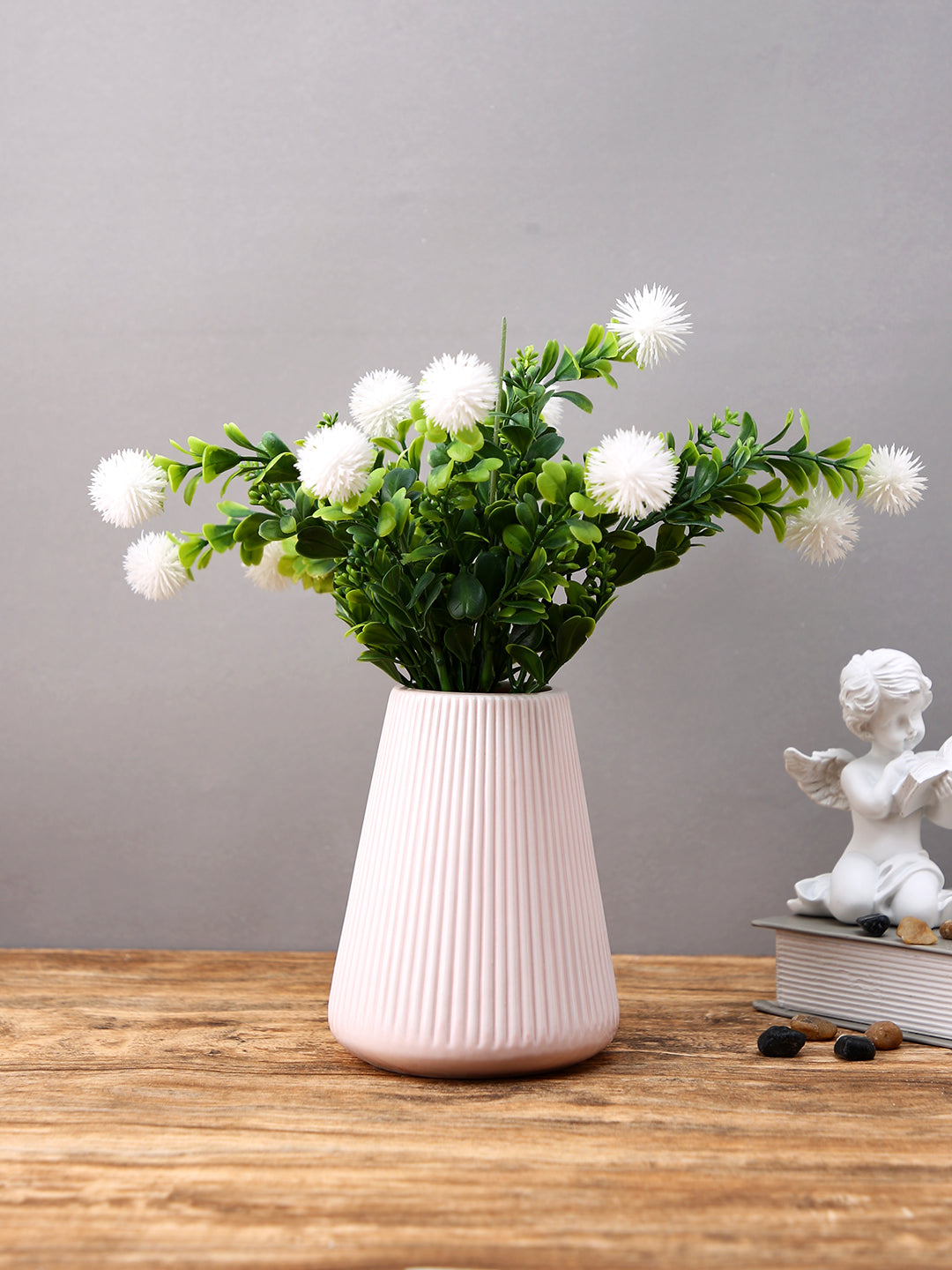Blush Harmony Pink Striped Ceramic Fluted Flower Vase