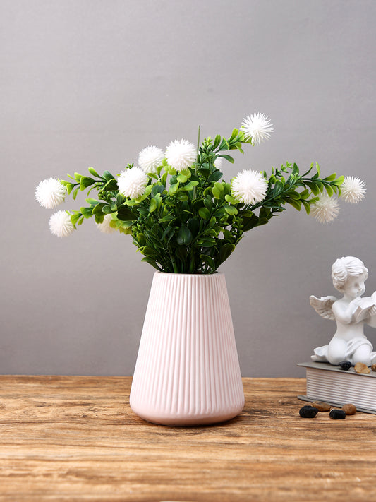 Blush Harmony Pink Striped Ceramic Fluted Flower Vase