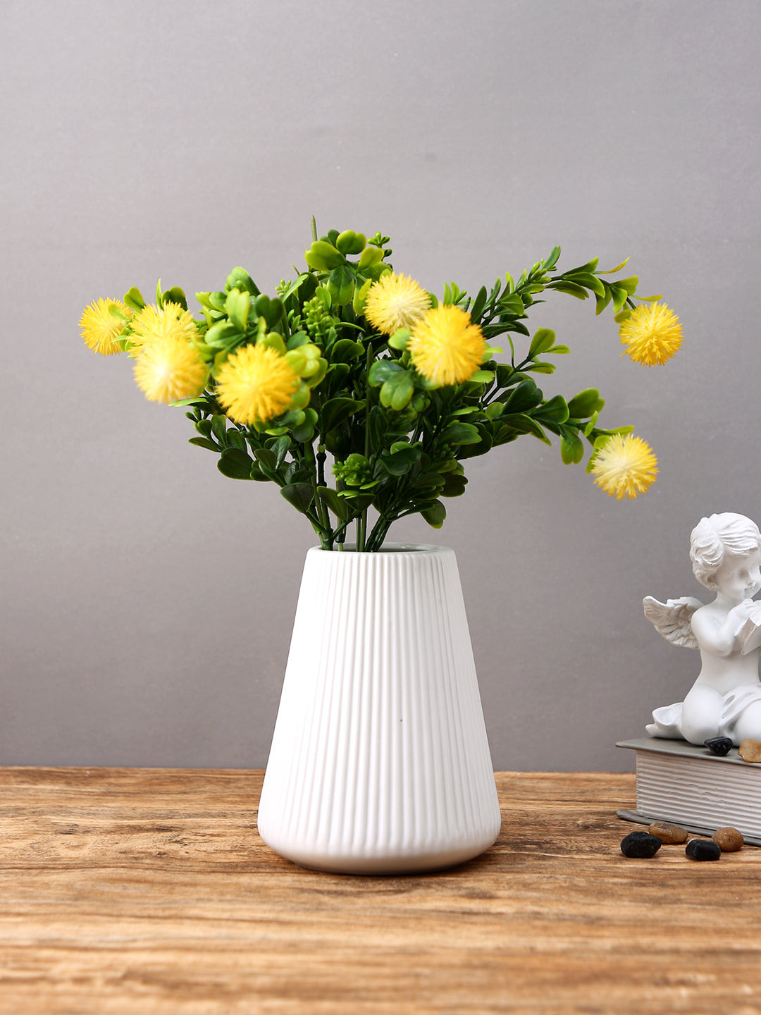 Snowfall Fluted White Striped Ceramic Flower Vase