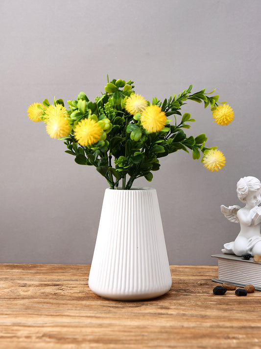 Snowfall Fluted White Striped Ceramic Flower Vase