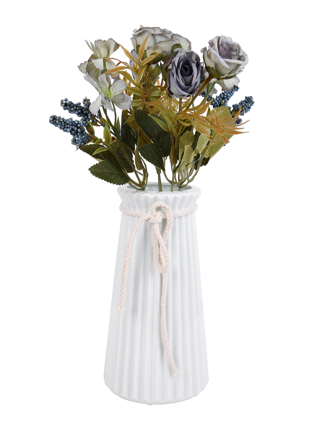Classic Elegance White Striped Ceramic Rope Flower Vase