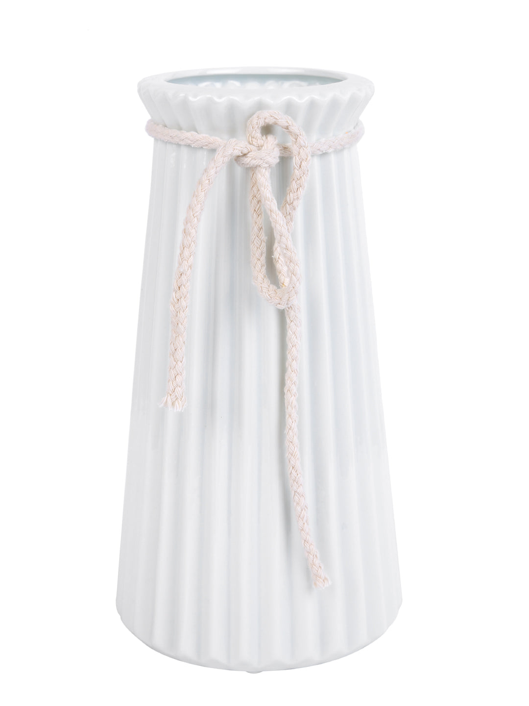 Classic Elegance White Striped Ceramic Rope Flower Vase