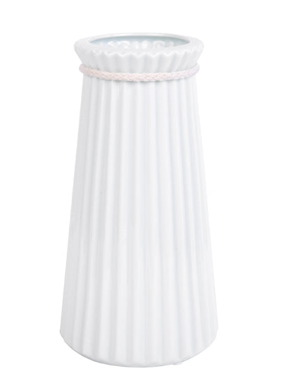 Classic Elegance White Striped Ceramic Rope Flower Vase