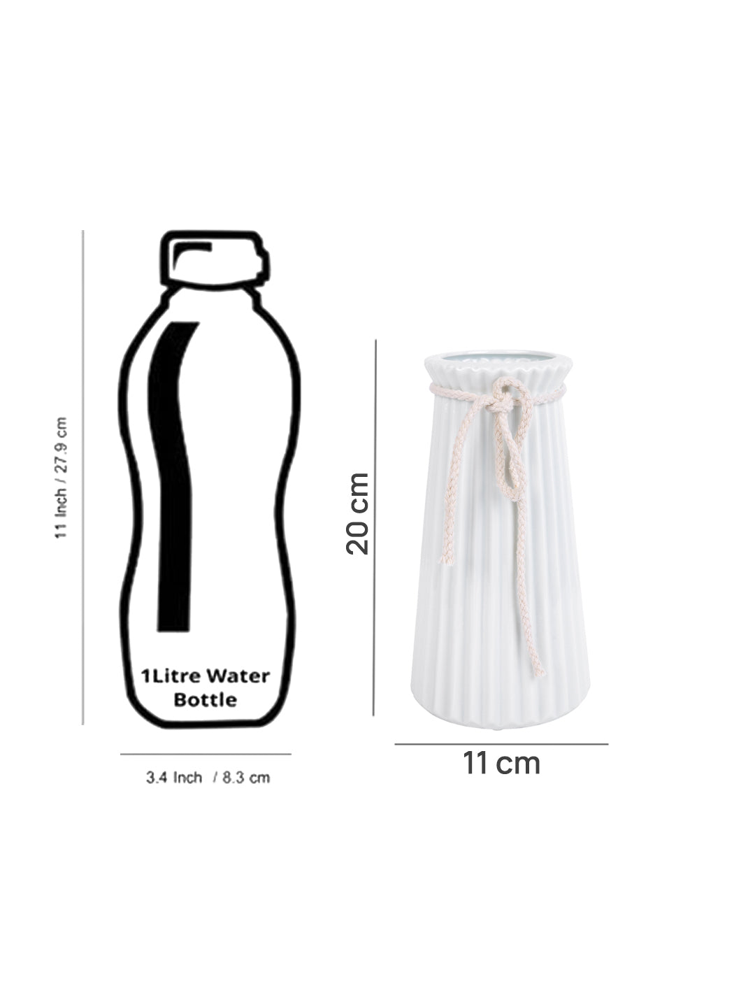 Classic Elegance White Striped Ceramic Rope Flower Vase
