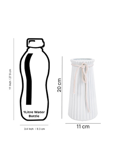 Classic Elegance White Striped Ceramic Rope Flower Vase