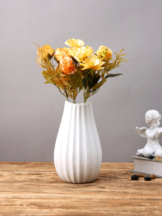 Snowfall Wave White Textured Ceramic Flower Vase
