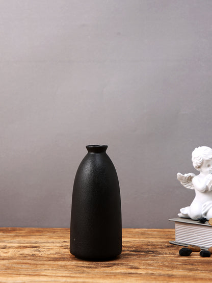 Midnight Noir Black Matte Ceramic Flower Vase