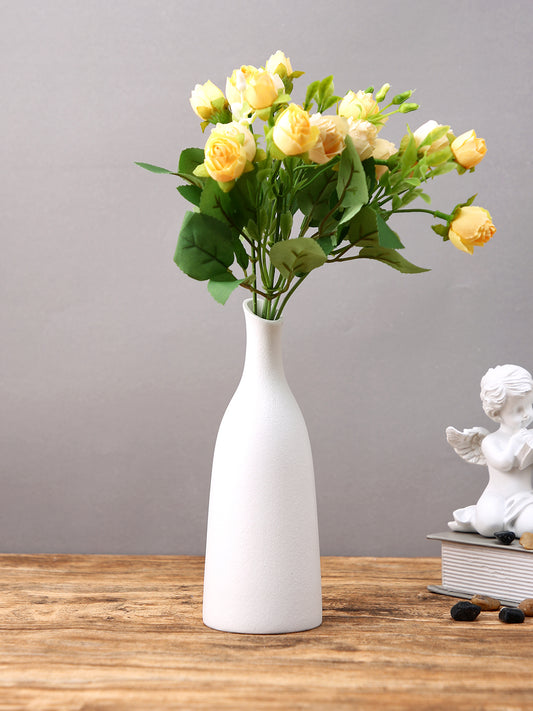 Arctic Whisper White Matte Ceramic Bottle Shaped Flower Vase