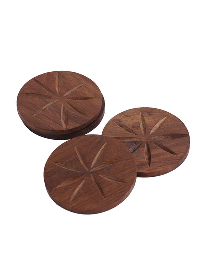 Set of 4 Wooden Coasters with Bird Shape Holder