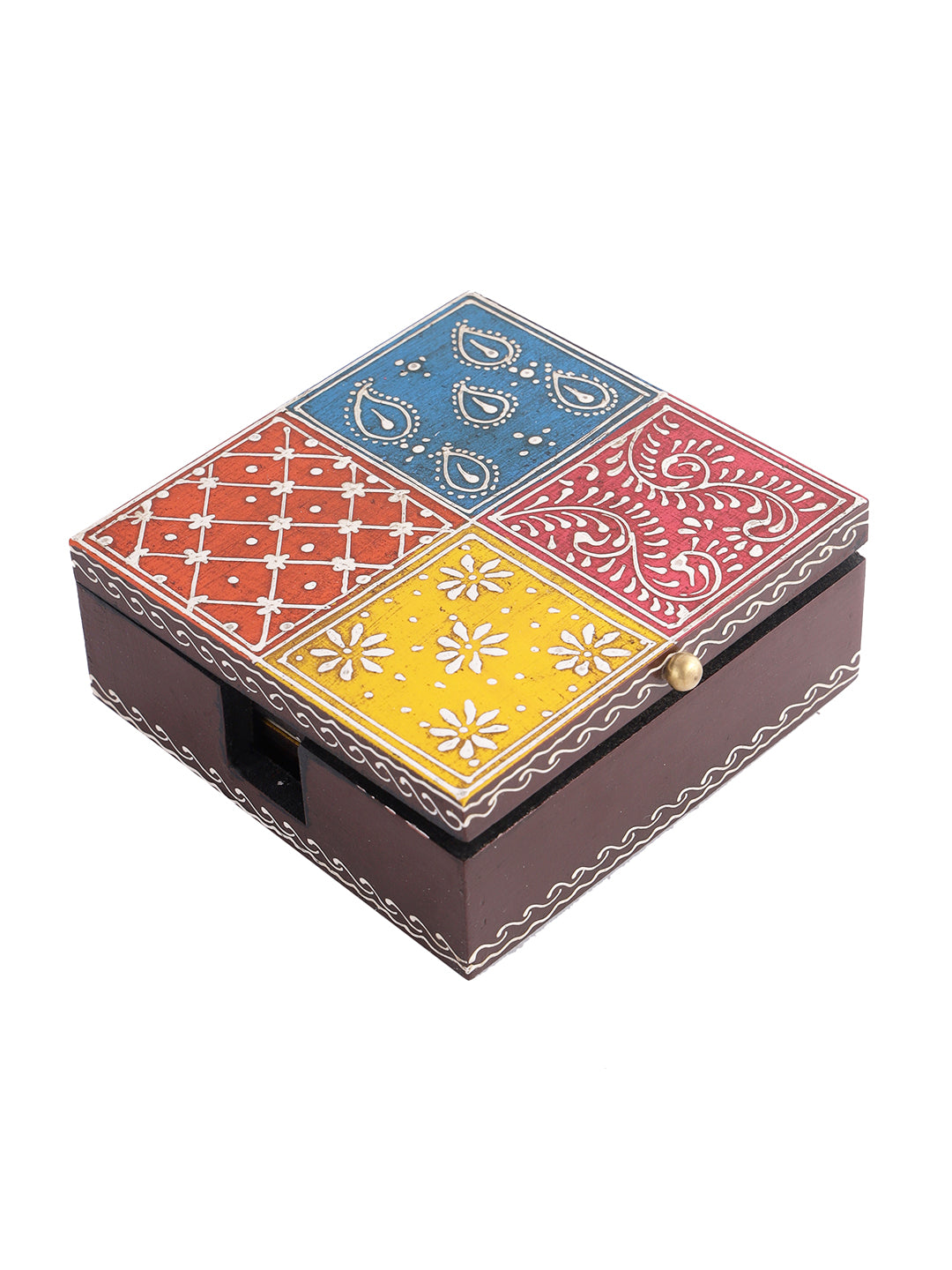 Colorful Handpainted Wooden Tea Coaster with Holder