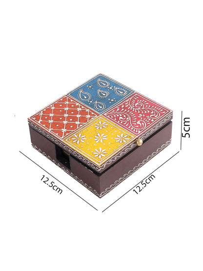 Colorful Handpainted Wooden Tea Coaster with Holder