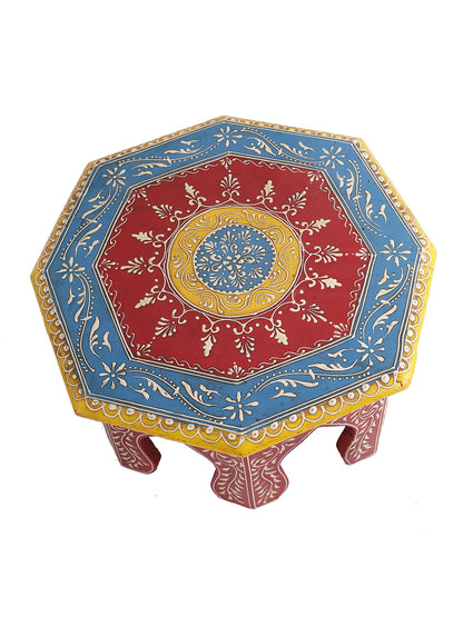 Handpainted Round Shape Wooden Stool