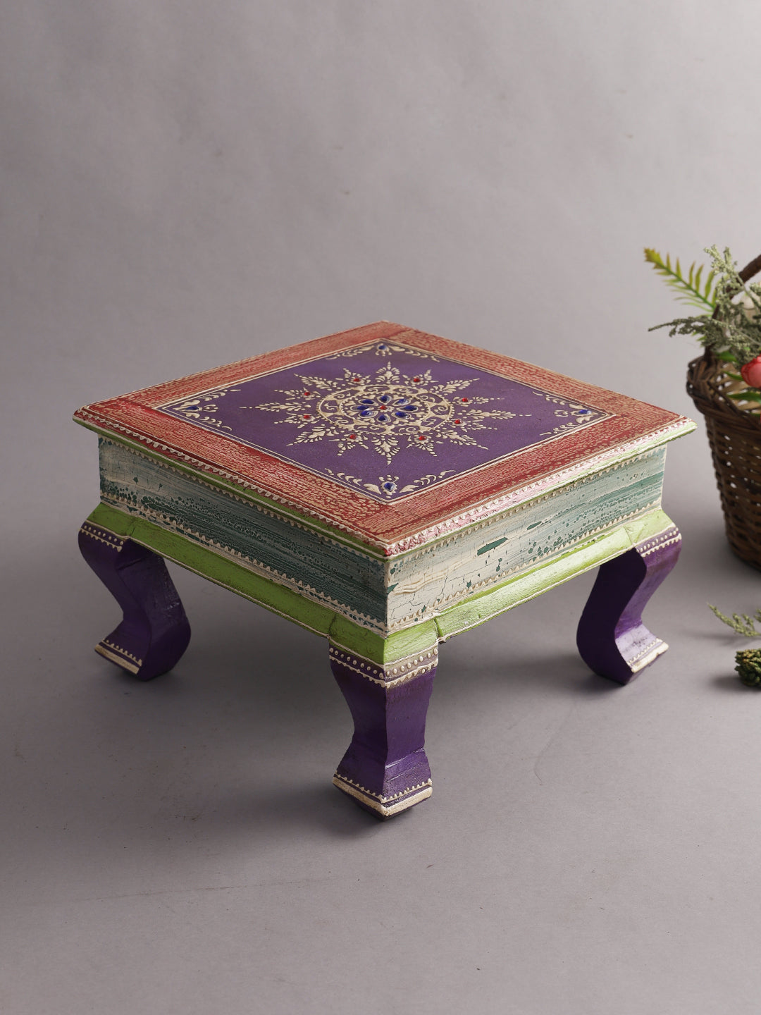 Traditional Prints Wooden Bajot Stool/Chauki