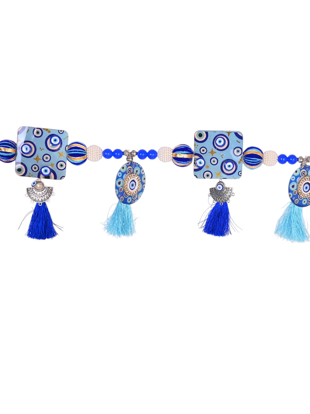 Evil Eye Protection Toran with Blue Tassels