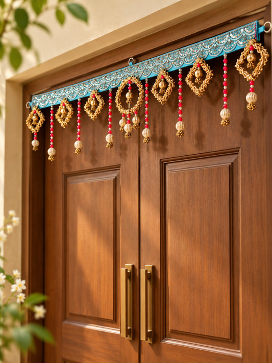Red & Golden Beaded Toran with Diamond Motifs