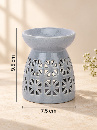 Modern Minimalist Ceramic Oil Burner With Intricate Geometric Cutwork