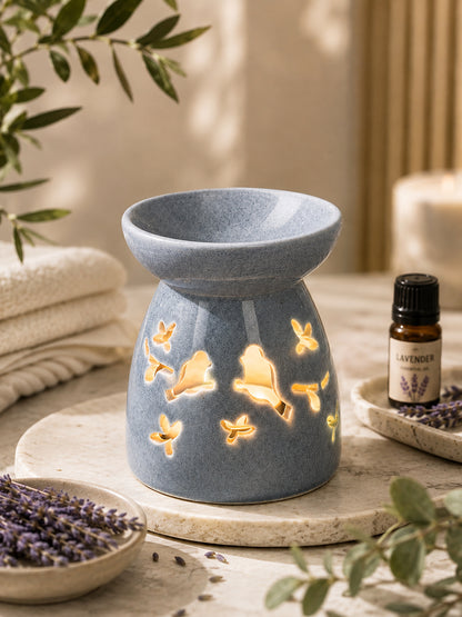 Grey Ceramic Delicate Bird & Butterfly Aroma Oil Burner