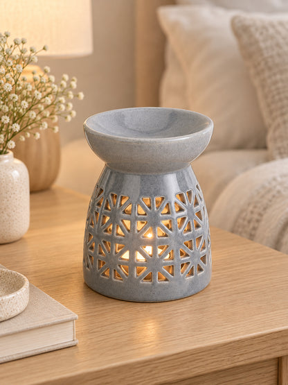Modern Minimalist Ceramic Oil Burner With Intricate Geometric Cutwork