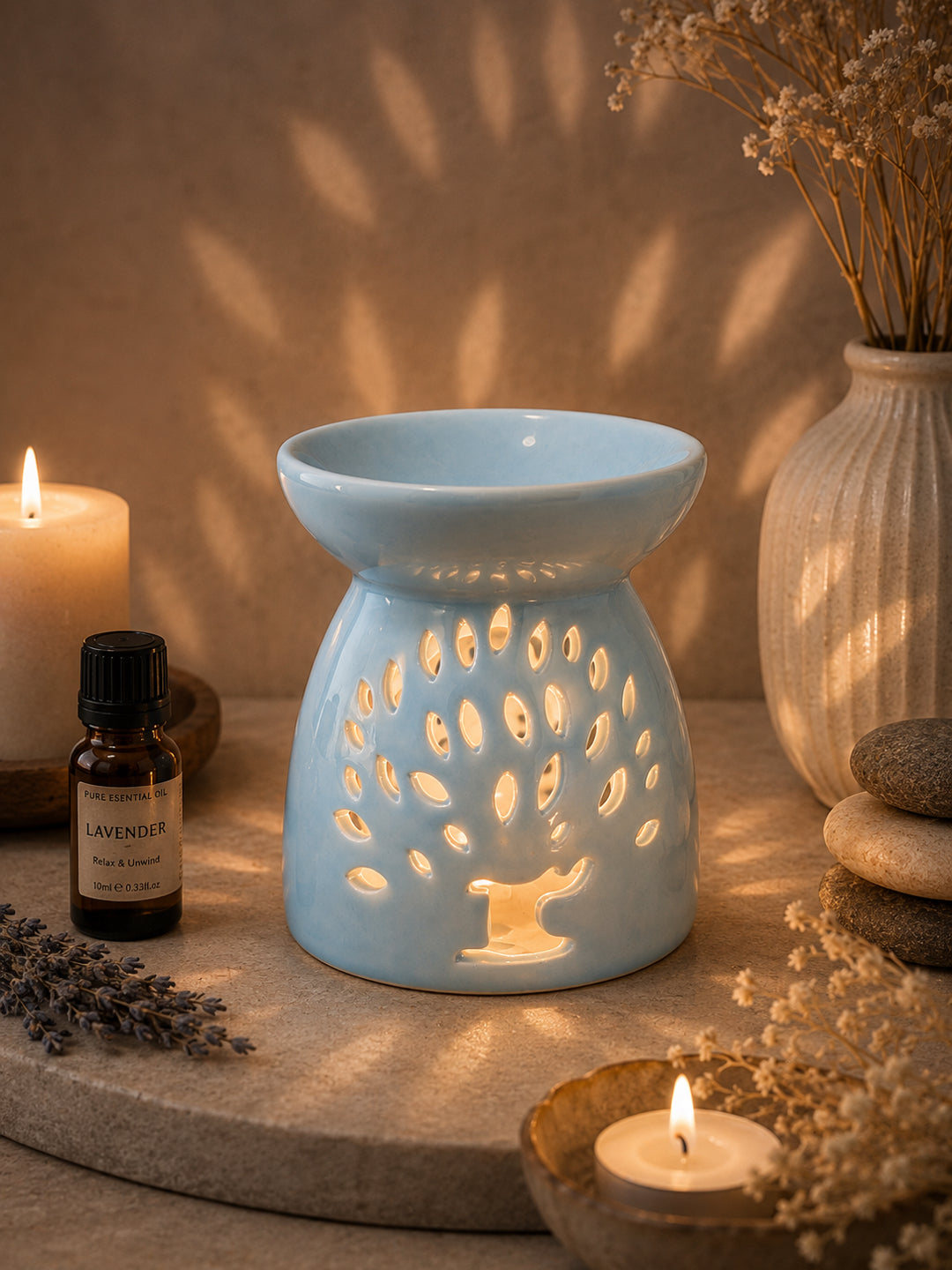 Artisan Crafted Pastel Blue Ceramic Essential Oil Burner Decor