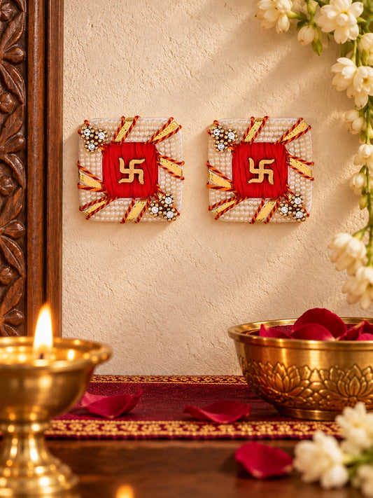 Swastik Pearl-Embellished Wall Hanging (Set of 2)