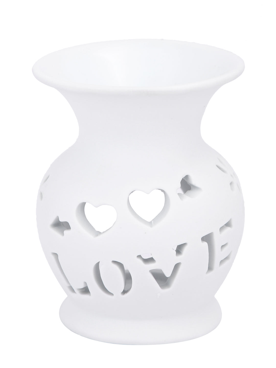 White LOVE Cutout Ceramic Oil Burner Tealight Aromatherapy Lamp
