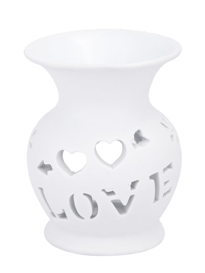 White LOVE Cutout Ceramic Oil Burner Tealight Aromatherapy Lamp