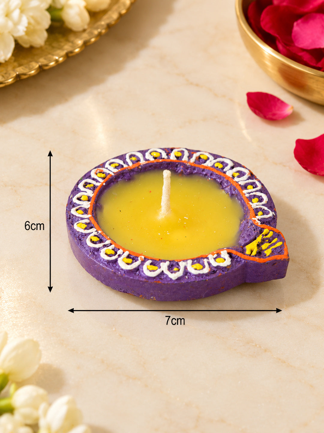 Blue & Purple 12 Pieces Printed Terracotta Wax Diyas