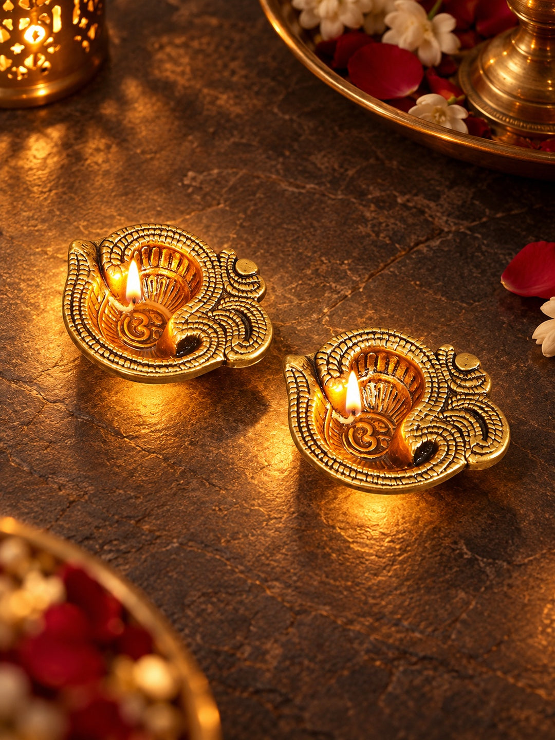 Gold-Toned Textured Pooja Essentials
