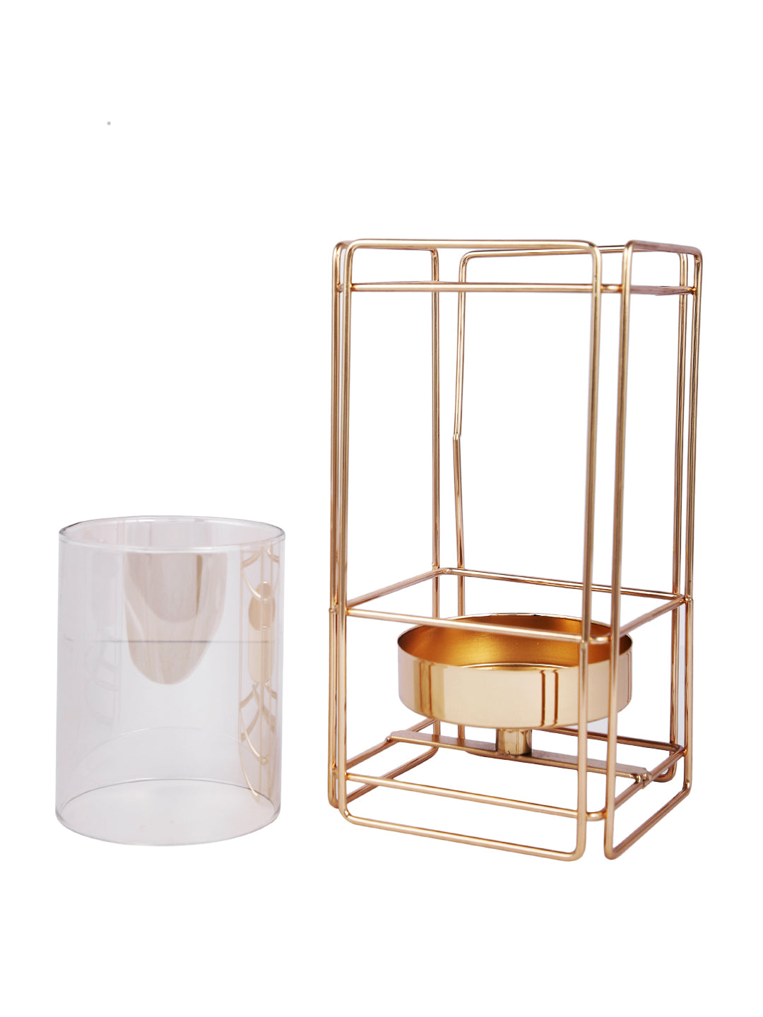 Gold Metal Geometric Glass Candle Holder