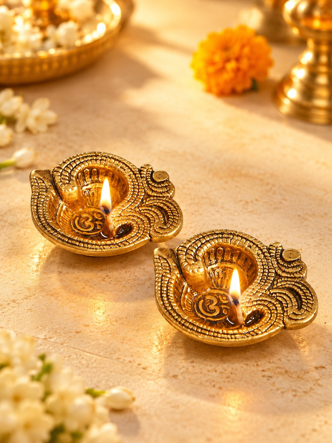 Gold-Toned Textured Pooja Essentials