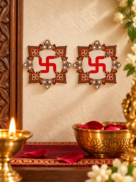 Swastik Design Decorative Hanging â€“ Intricate Beaded Wall Ornament