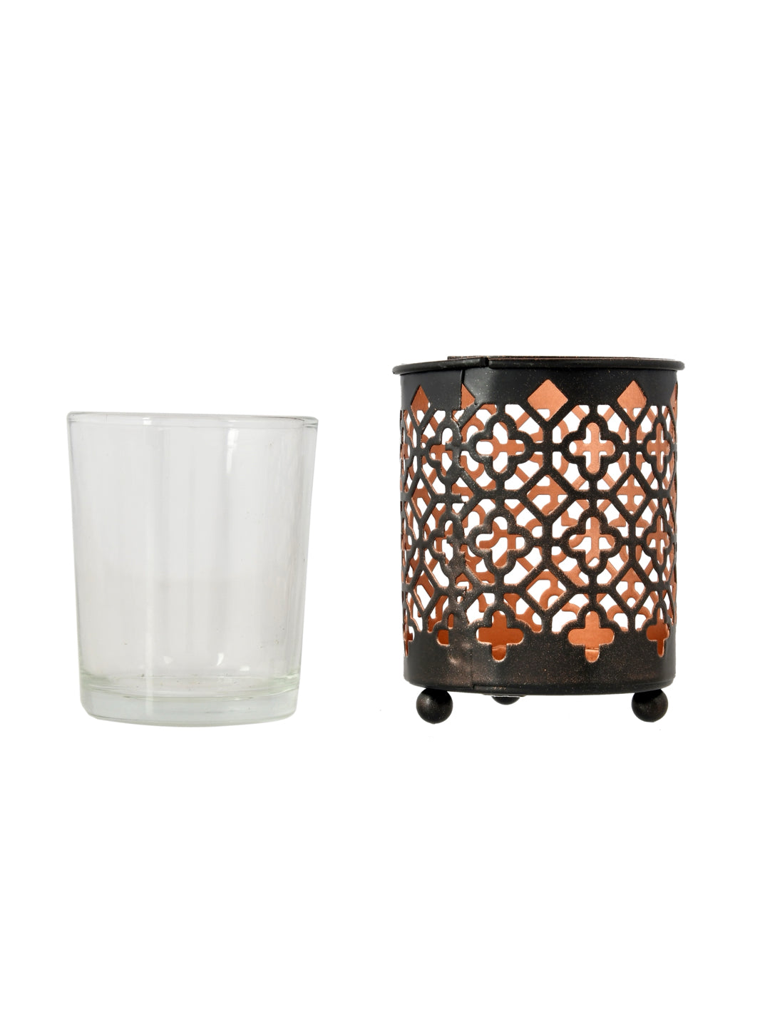 Moroccan Jali Tealight Lantern Black Metal Gold Interior Decor