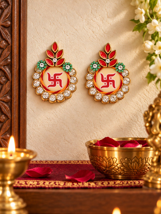 Crystal-Studded Swastik Pair â€“ Elegant Festive Wall Accents
