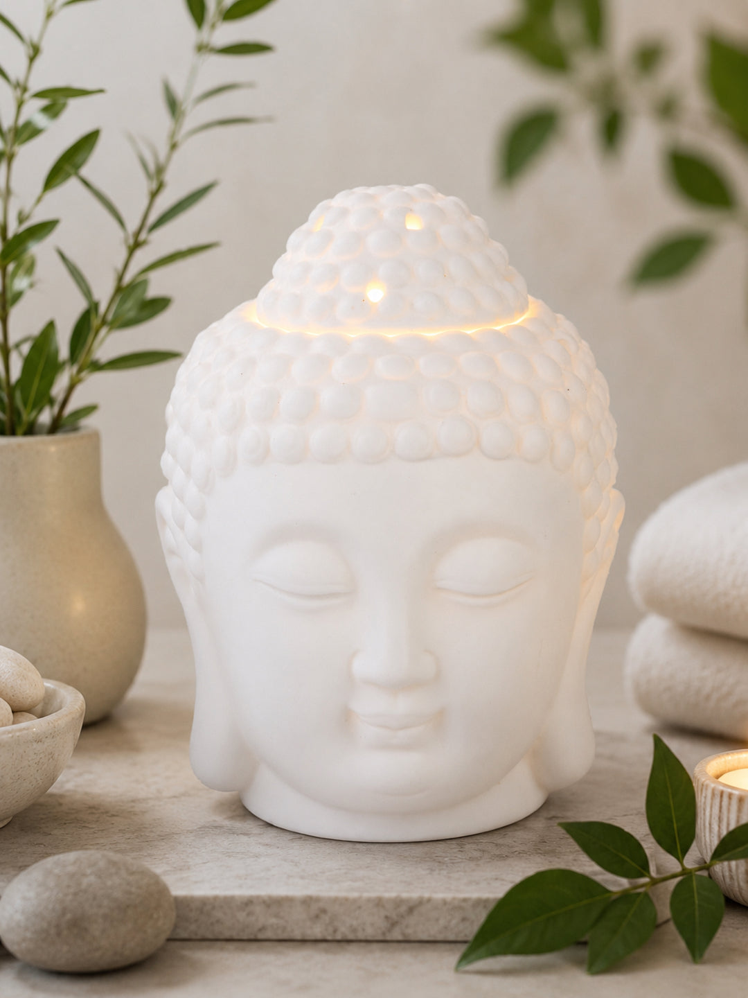 White Zen Gradient Buddha Head  Ceramic Aroma OilDiffusers
