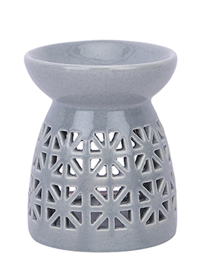 Modern Minimalist Ceramic Oil Burner With Intricate Geometric Cutwork