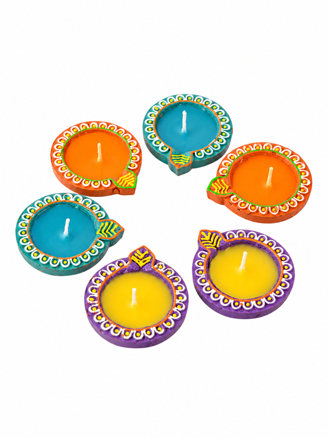 Blue & Purple 6 Pieces Terracotta Diwali Wax Diyas
